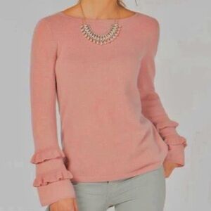 Charter Club Pink Ruffle Sleeve Cashmere Blush Pink Sweater